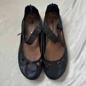 Merrell Women 7 Otter Black Leather Ankle Strap Zip Ballet Flat Mary Jane Sporty